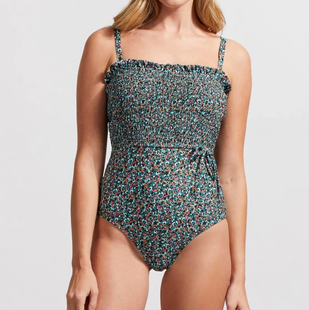 Tribal FLATTEN IT TUMMY CONTROL ONE-PIECE SWIMSUIT WITH SMOCKED DETAILS Size Med
